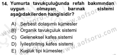 Hayvan Davranışları ve Refahı Dersi 2017 - 2018 Yılı 3 Ders Sınav Soruları 14. Soru