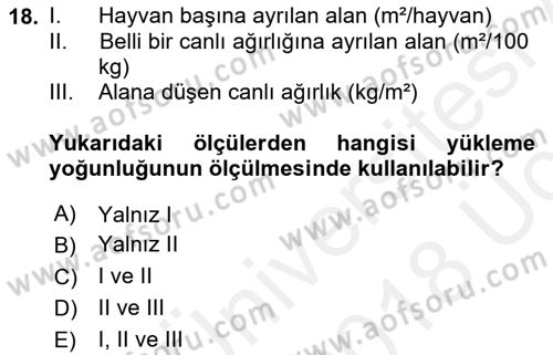 Hayvan Davranışları ve Refahı Dersi 2017 - 2018 Yılı 3 Ders Sınav Soruları 18. Soru