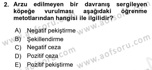 Hayvan Davranışları ve Refahı Dersi 2017 - 2018 Yılı 3 Ders Sınav Soruları 2. Soru