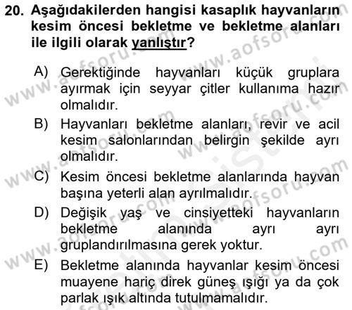 Hayvan Davranışları ve Refahı Dersi 2017 - 2018 Yılı 3 Ders Sınav Soruları 20. Soru