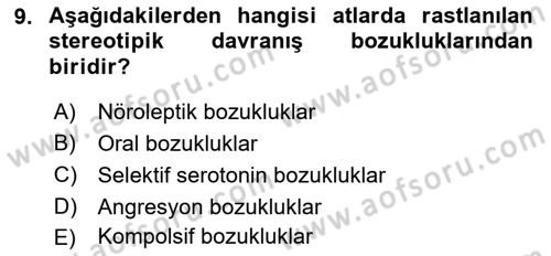 Hayvan Davranışları ve Refahı Dersi 2017 - 2018 Yılı 3 Ders Sınav Soruları 9. Soru