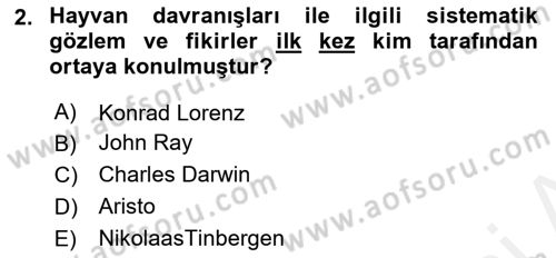 Hayvan Davranışları ve Refahı Dersi 2017 - 2018 Yılı (Vize) Ara Sınav Soruları 2. Soru