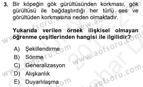 Hayvan Davranışları ve Refahı Dersi 2017 - 2018 Yılı (Vize) Ara Sınav Soruları 3. Soru