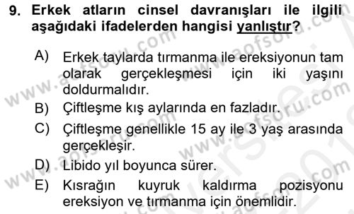 Hayvan Davranışları ve Refahı Dersi 2017 - 2018 Yılı (Vize) Ara Sınav Soruları 9. Soru