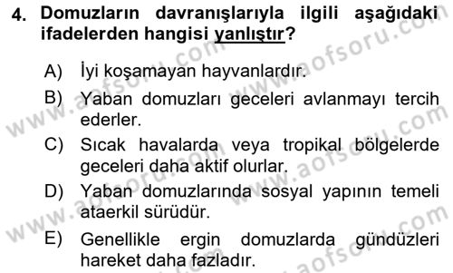 Hayvan Davranışları ve Refahı Dersi 2017 - 2018 Yılı (Final) Dönem Sonu Sınav Soruları 4. Soru