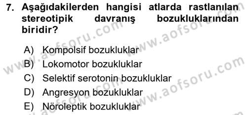 Hayvan Davranışları ve Refahı Dersi 2017 - 2018 Yılı (Final) Dönem Sonu Sınav Soruları 7. Soru