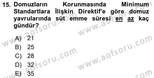 Hayvan Davranışları ve Refahı Dersi 2018 - 2019 Yılı 3 Ders Sınav Soruları 15. Soru