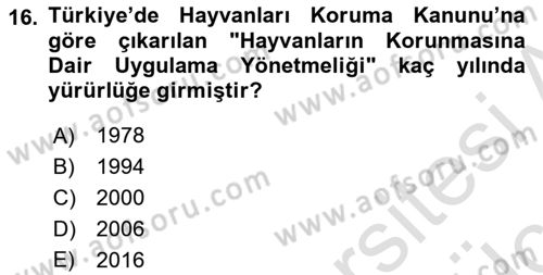 Hayvan Davranışları ve Refahı Dersi 2018 - 2019 Yılı 3 Ders Sınav Soruları 16. Soru