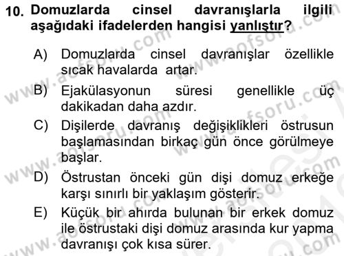 Hayvan Davranışları ve Refahı Dersi 2018 - 2019 Yılı (Vize) Ara Sınav Soruları 10. Soru