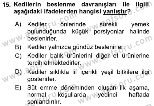 Hayvan Davranışları ve Refahı Dersi 2018 - 2019 Yılı (Vize) Ara Sınav Soruları 15. Soru