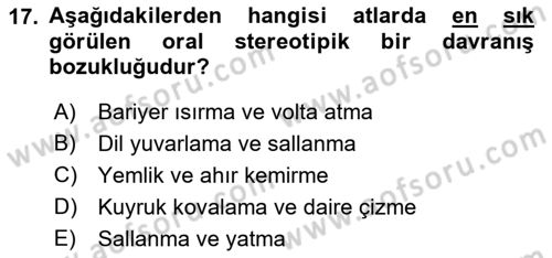 Hayvan Davranışları ve Refahı Dersi 2018 - 2019 Yılı (Vize) Ara Sınav Soruları 17. Soru