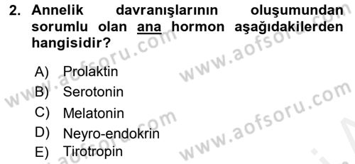 Hayvan Davranışları ve Refahı Dersi 2018 - 2019 Yılı (Vize) Ara Sınav Soruları 2. Soru