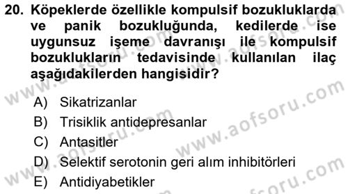 Hayvan Davranışları ve Refahı Dersi 2018 - 2019 Yılı (Vize) Ara Sınav Soruları 20. Soru