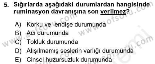 Hayvan Davranışları ve Refahı Dersi 2018 - 2019 Yılı (Vize) Ara Sınav Soruları 5. Soru