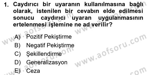 Hayvan Davranışları ve Refahı Dersi 2018 - 2019 Yılı (Final) Dönem Sonu Sınav Soruları 1. Soru