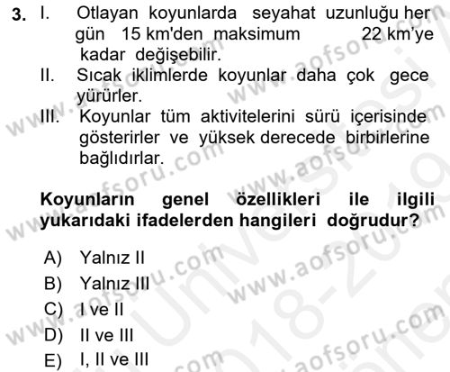 Hayvan Davranışları ve Refahı Dersi 2018 - 2019 Yılı (Final) Dönem Sonu Sınav Soruları 3. Soru