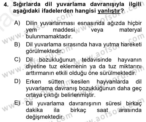 Hayvan Davranışları ve Refahı Dersi 2018 - 2019 Yılı (Final) Dönem Sonu Sınav Soruları 4. Soru