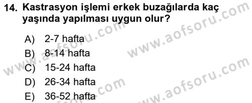 Hayvan Davranışları ve Refahı Dersi 2018 - 2019 Yılı Yaz Okulu Sınav Soruları 14. Soru