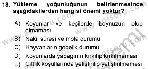 Hayvan Davranışları ve Refahı Dersi 2018 - 2019 Yılı Yaz Okulu Sınav Soruları 18. Soru