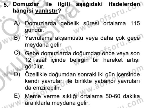 Hayvan Davranışları ve Refahı Dersi 2018 - 2019 Yılı Yaz Okulu Sınav Soruları 5. Soru