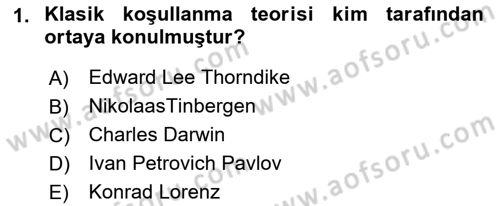 Hayvan Davranışları ve Refahı Dersi 2021 - 2022 Yılı (Vize) Ara Sınav Soruları 1. Soru