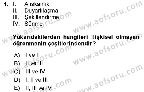 Hayvan Davranışları ve Refahı Dersi 2021 - 2022 Yılı Yaz Okulu Sınav Soruları 1. Soru