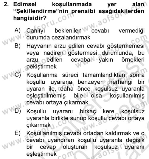 Hayvan Davranışları ve Refahı Dersi 2021 - 2022 Yılı Yaz Okulu Sınav Soruları 2. Soru