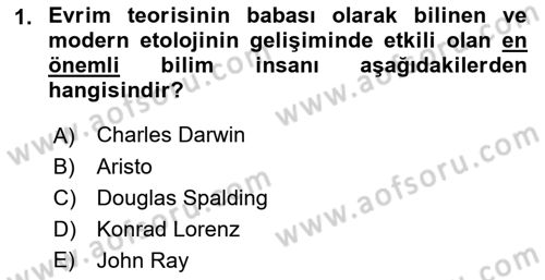 Hayvan Davranışları ve Refahı Dersi 2022 - 2023 Yılı Yaz Okulu Sınav Soruları 1. Soru