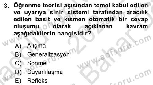 Hayvan Davranışları ve Refahı Dersi 2023 - 2024 Yılı (Vize) Ara Sınav Soruları 3. Soru