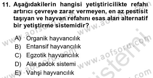 Hayvan Davranışları ve Refahı Dersi 2023 - 2024 Yılı (Final) Dönem Sonu Sınav Soruları 11. Soru