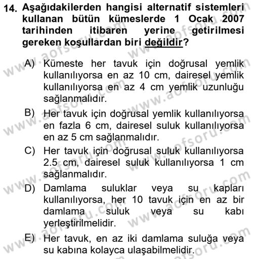 Hayvan Davranışları ve Refahı Dersi 2023 - 2024 Yılı (Final) Dönem Sonu Sınav Soruları 14. Soru