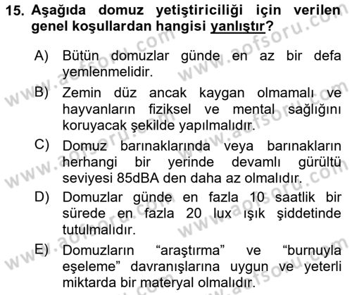 Hayvan Davranışları ve Refahı Dersi 2023 - 2024 Yılı (Final) Dönem Sonu Sınav Soruları 15. Soru