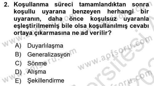Hayvan Davranışları ve Refahı Dersi 2023 - 2024 Yılı Yaz Okulu Sınav Soruları 2. Soru