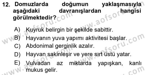 Hayvan Davranışları ve Refahı Dersi 2024 - 2025 Yılı (Vize) Ara Sınav Soruları 12. Soru