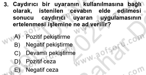 Hayvan Davranışları ve Refahı Dersi 2024 - 2025 Yılı (Vize) Ara Sınav Soruları 3. Soru