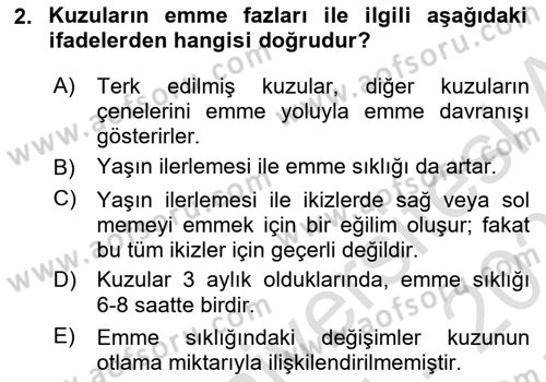 Hayvan Davranışları ve Refahı Dersi 2024 - 2025 Yılı (Final) Dönem Sonu Sınav Soruları 2. Soru