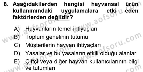 Hayvan Davranışları ve Refahı Dersi 2024 - 2025 Yılı (Final) Dönem Sonu Sınav Soruları 8. Soru