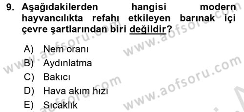 Hayvan Davranışları ve Refahı Dersi 2024 - 2025 Yılı (Final) Dönem Sonu Sınav Soruları 9. Soru