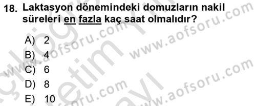 Hayvan Davranışları ve Refahı Dersi 2024 - 2025 Yılı Yaz Okulu Sınav Soruları 18. Soru
