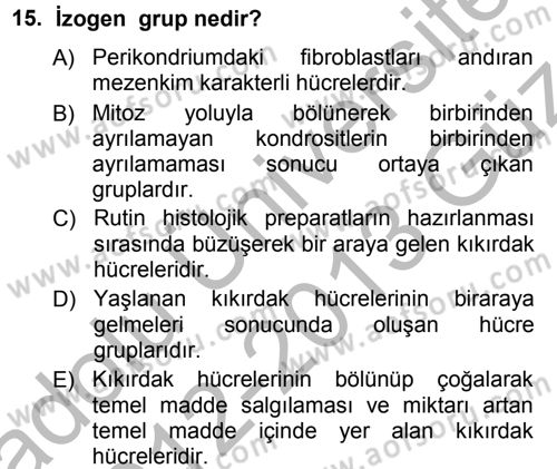 Temel Veteriner Histoloji ve Embriyoloji Dersi 2012 - 2013 Yılı (Vize) Ara Sınav Soruları 15. Soru