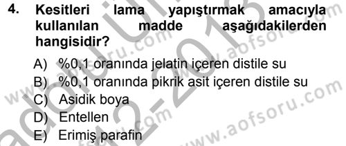 Temel Veteriner Histoloji ve Embriyoloji Dersi Ara Sınavı Deneme Sınav Soruları 4. Soru