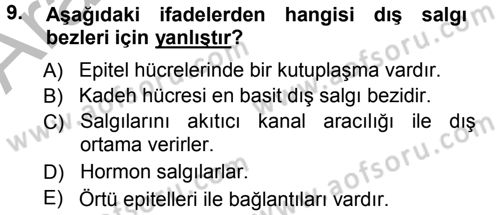 Temel Veteriner Histoloji ve Embriyoloji Dersi 2012 - 2013 Yılı (Vize) Ara Sınav Soruları 9. Soru
