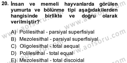 Temel Veteriner Histoloji ve Embriyoloji Dersi 2014 - 2015 Yılı Tek Ders Sınav Soruları 20. Soru