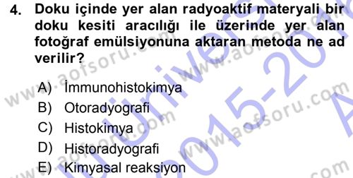 Temel Veteriner Histoloji ve Embriyoloji Dersi 2015 - 2016 Yılı (Vize) Ara Sınav Soruları 4. Soru