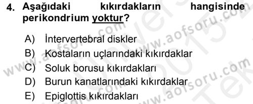 Temel Veteriner Histoloji ve Embriyoloji Dersi 2015 - 2016 Yılı Tek Ders Sınav Soruları 4. Soru