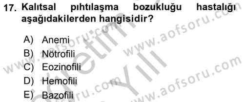 Temel Veteriner Histoloji ve Embriyoloji Dersi 2018 - 2019 Yılı Yaz Okulu Sınav Soruları 17. Soru