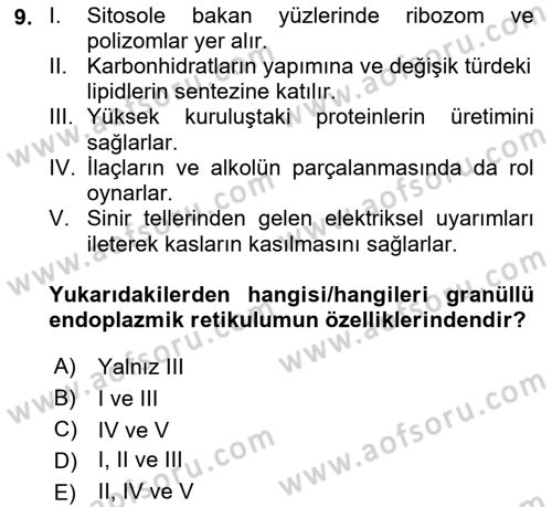 Temel Veteriner Histoloji ve Embriyoloji Dersi 2023 - 2024 Yılı (Vize) Ara Sınav Soruları 9. Soru