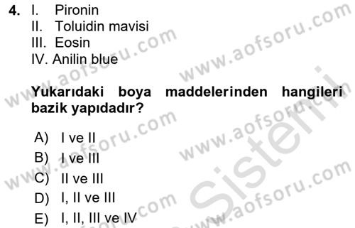 Temel Veteriner Histoloji ve Embriyoloji Dersi Ara Sınavı Deneme Sınav Soruları 4. Soru