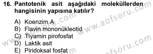 Temel Veteriner Biyokimya Dersi 2012 - 2013 Yılı (Final) Dönem Sonu Sınav Soruları 16. Soru