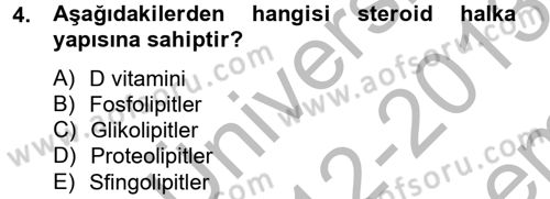 Temel Veteriner Biyokimya Dersi 2012 - 2013 Yılı (Final) Dönem Sonu Sınav Soruları 4. Soru